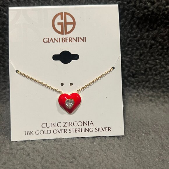 Y2K Red Enamel Heart Pendant Necklace 18k YGP Sterling Silver 16.5”Dainty Charm - Picture 4 of 5